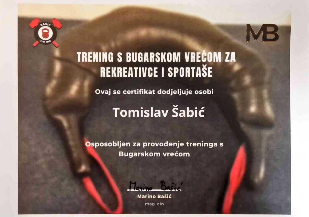 Certifikat za napredni trening s bugarskom vrećom – Tomislav Šabić