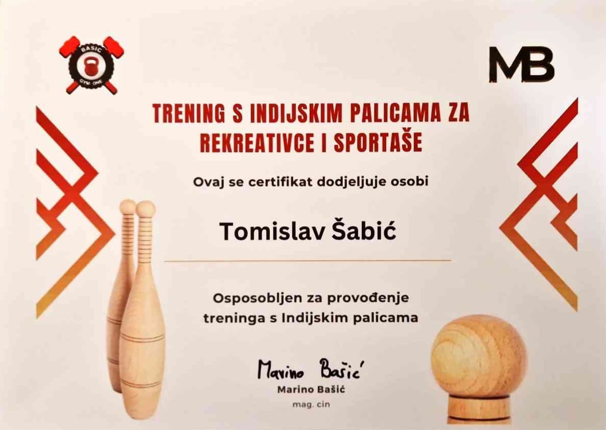 Certifikat za trening s indijskim palicama – Tomislav Šabić