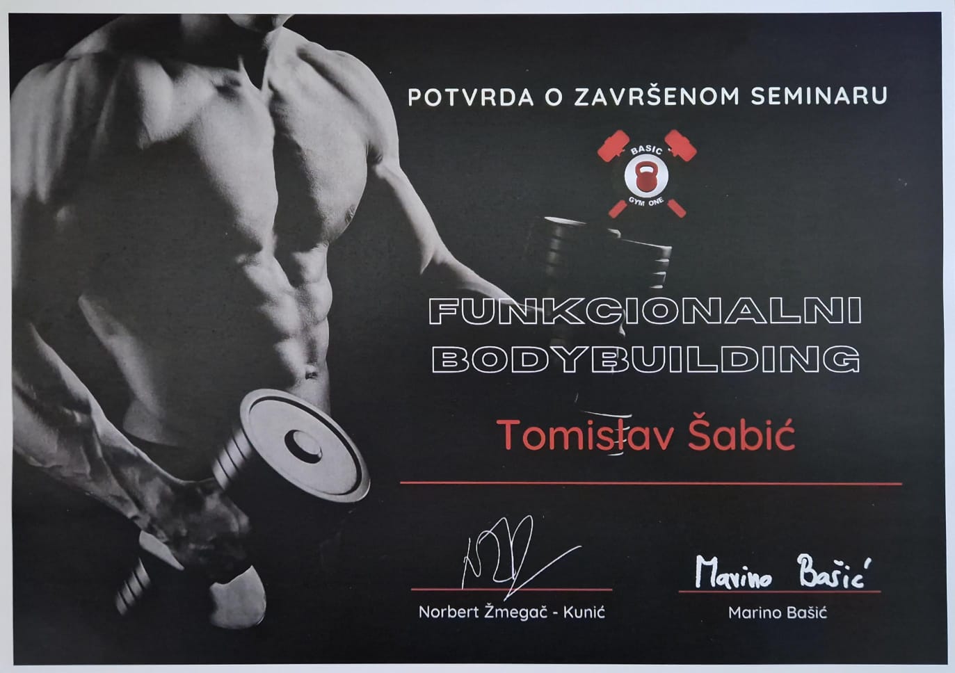 Funkcionalni Bodybuilding certifikat – Tomislav Šabić, osobni trener